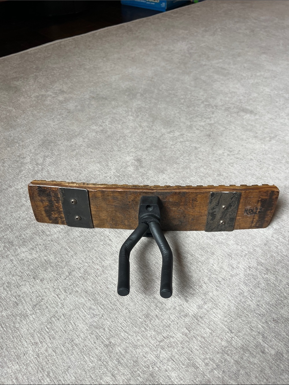Rustic Brown Wood Wall Hook with Black Metal Double Hanger